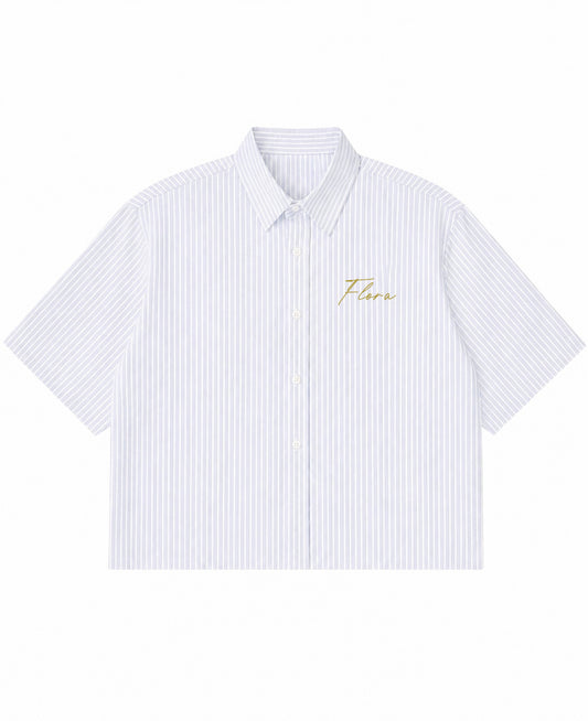 Blue Striped Oxford Boxy Shirt Front Design