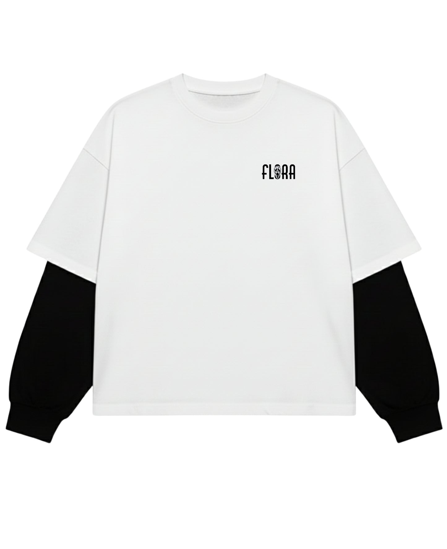 White With Black Sleeve Oversized Tee Front Design