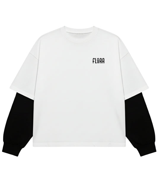 White With Black Sleeve Oversized Tee Front Design