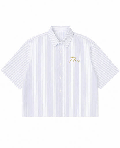 Blue Striped Oxford Boxy Shirt Front Design