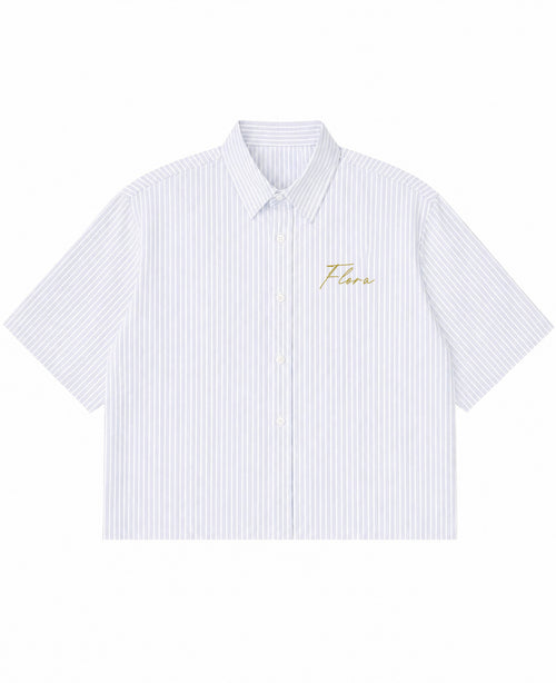 Blue Striped Oxford Boxy Shirt Front Design
