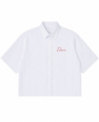 Blue Striped Oxford Boxy Shirt Front Design