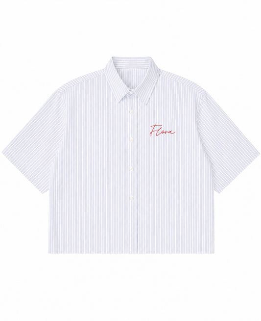 Blue Striped Oxford Boxy Shirt Front Design
