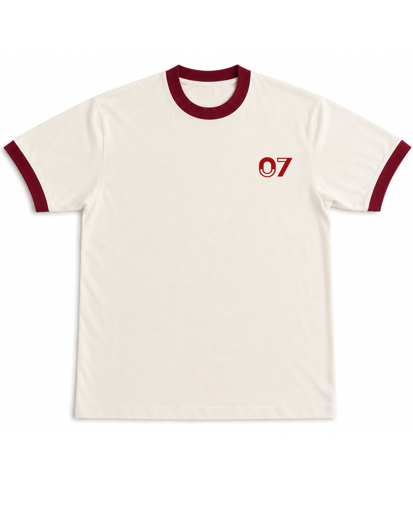 Off White & Maroon Ringer tee Front Design