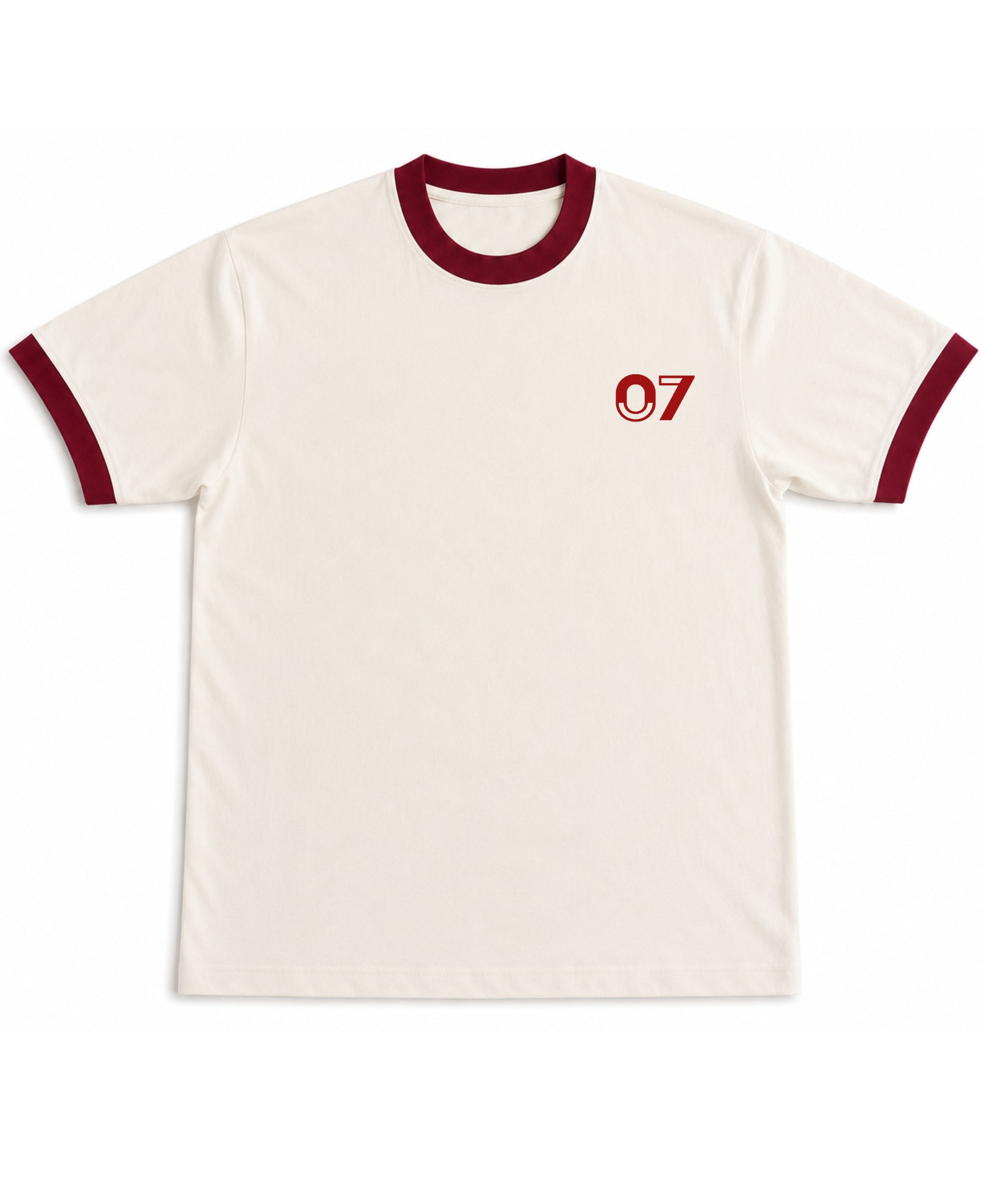 Off White & Maroon Ringer tee Front Design