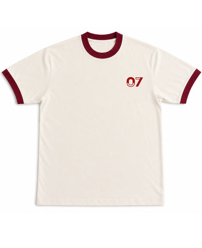 Off White & Maroon Ringer tee Front Design
