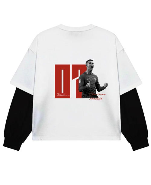 White With Black Sleeve Oversized Tee Back Design
