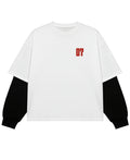 White With Black Sleeve Oversized Tee Front Design