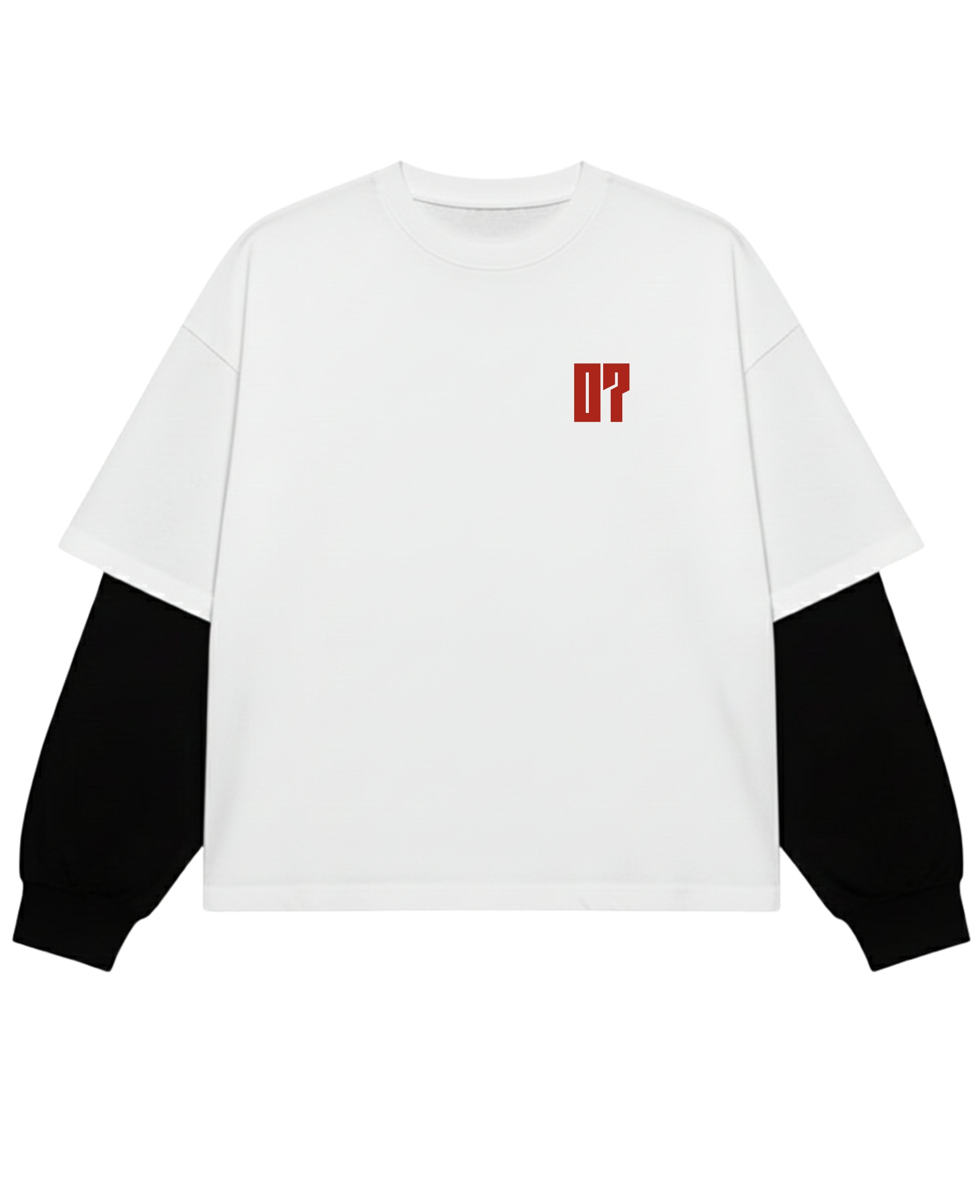 White With Black Sleeve Oversized Tee Front Design