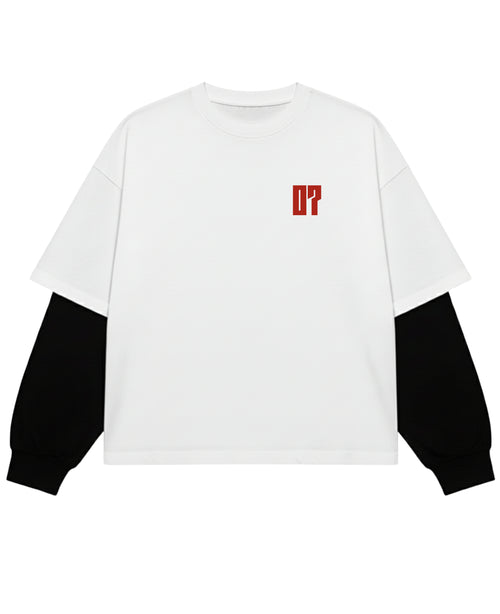 White With Black Sleeve Oversized Tee Front Design