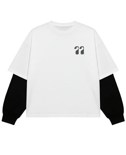 White With Black Sleeve Oversized Tee Front Design