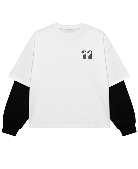 White With Black Sleeve Oversized Tee Front Design
