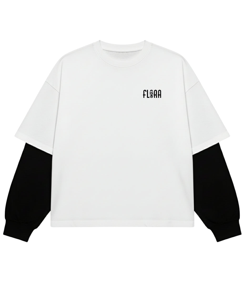 White With Black Sleeve Oversized Tee Front Design