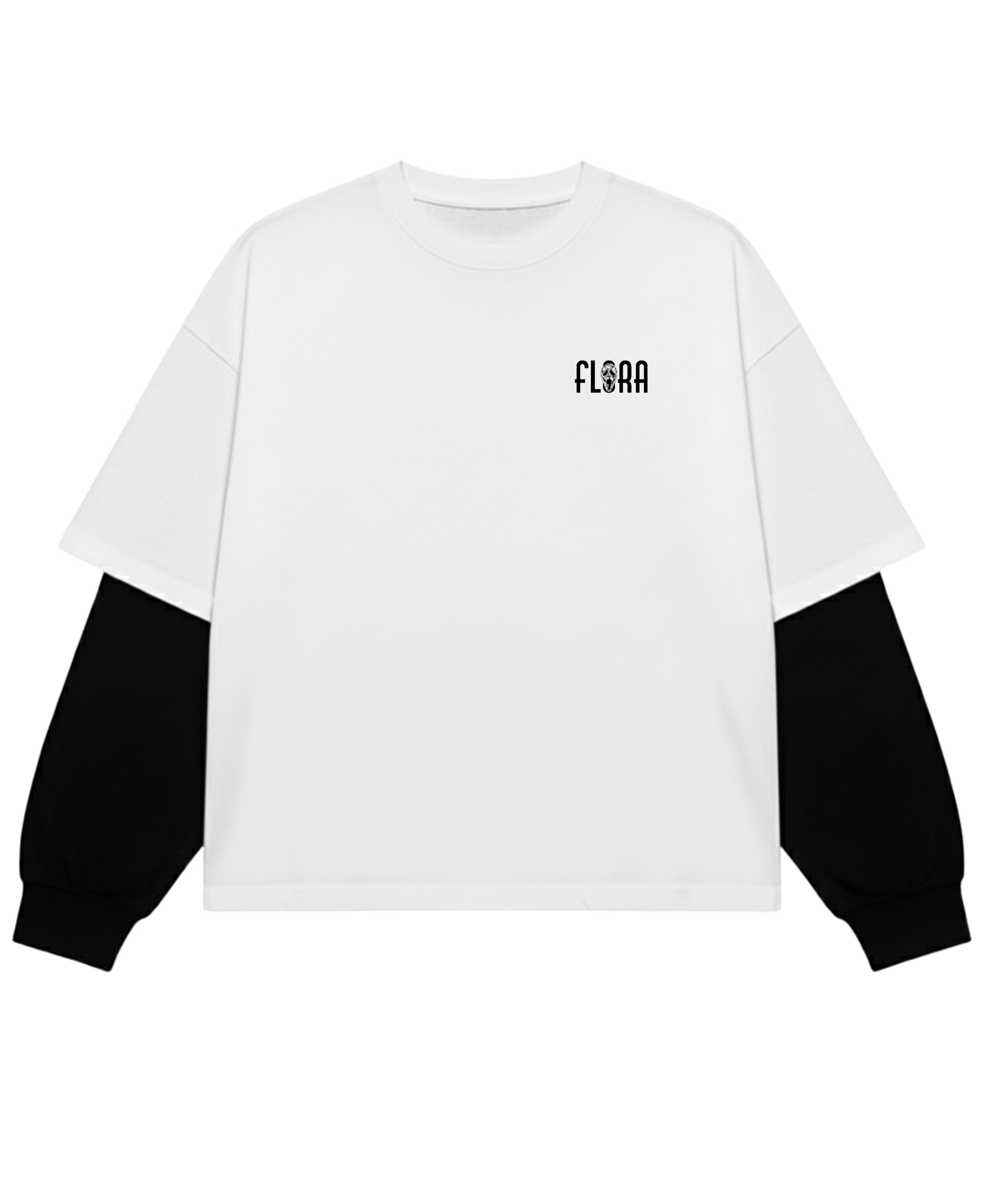 White With Black Sleeve Oversized Tee Front Design