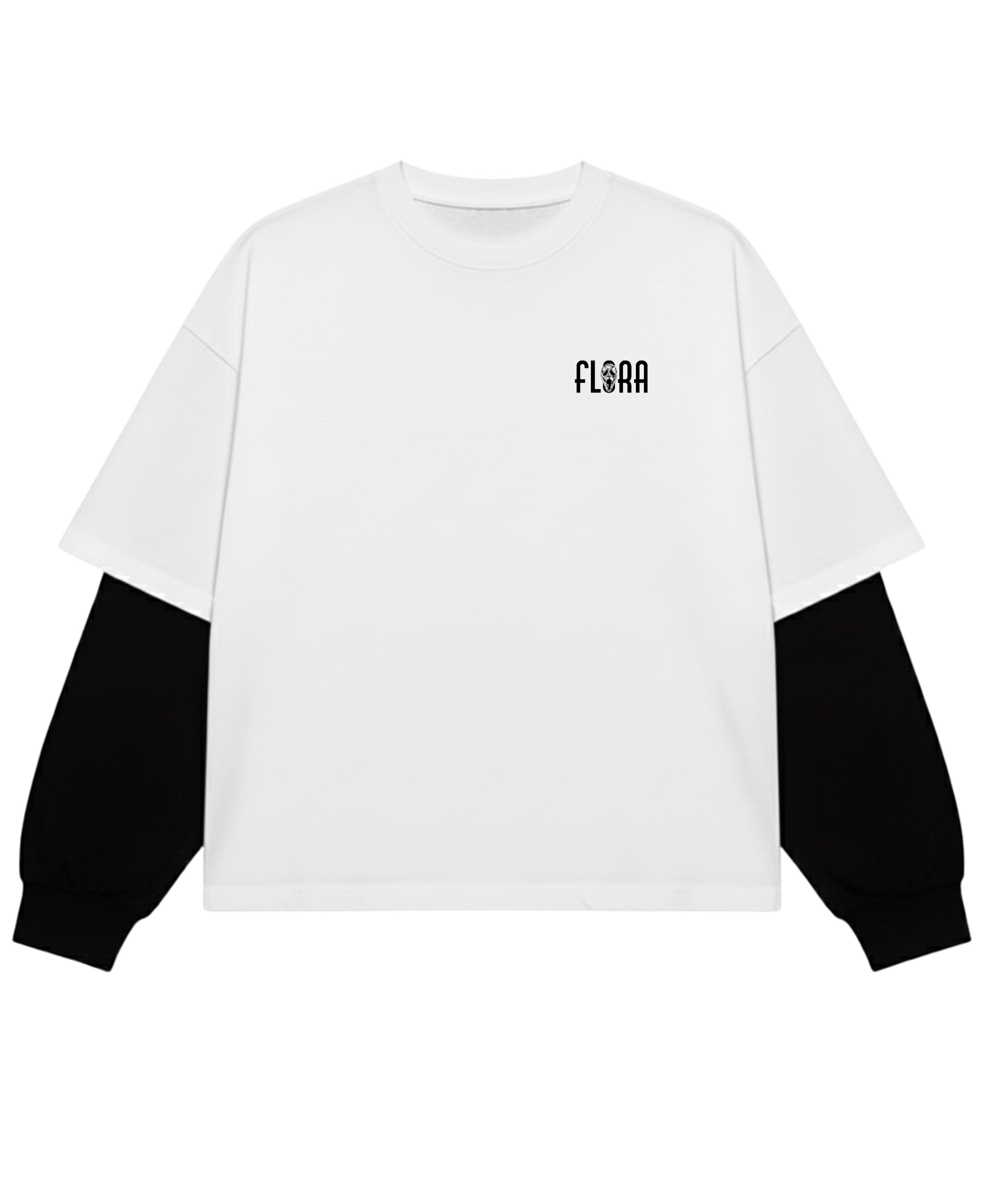 White With Black Sleeve Oversized Tee Front Design