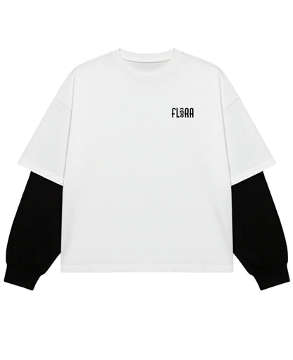 White With Black Sleeve Oversized Tee Front Design
