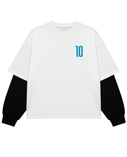 White With Black Sleeve Oversized Tee Front Design