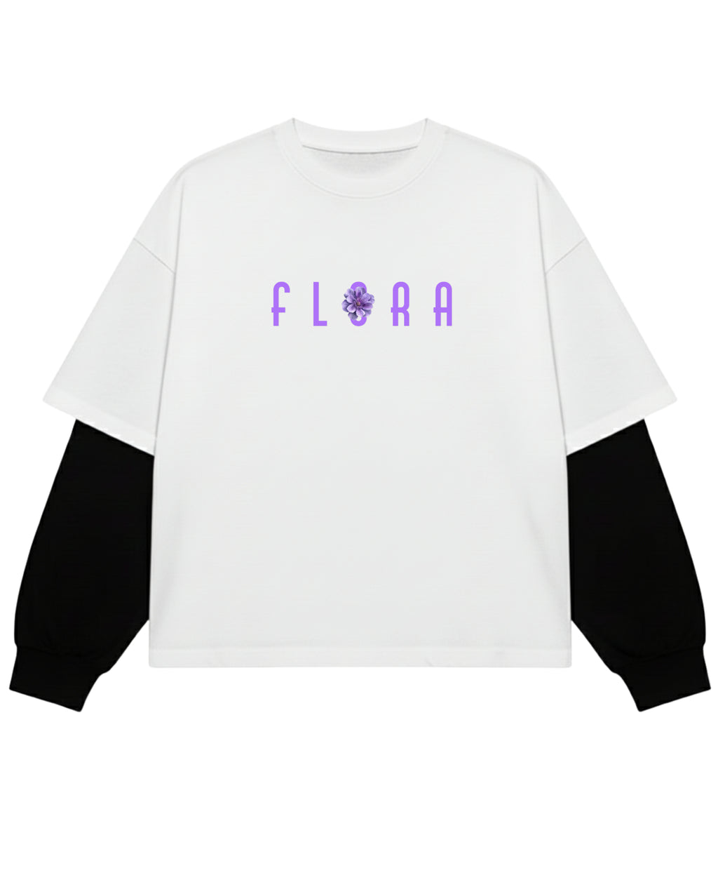 White With Black Sleeve Oversized Tee Front Design