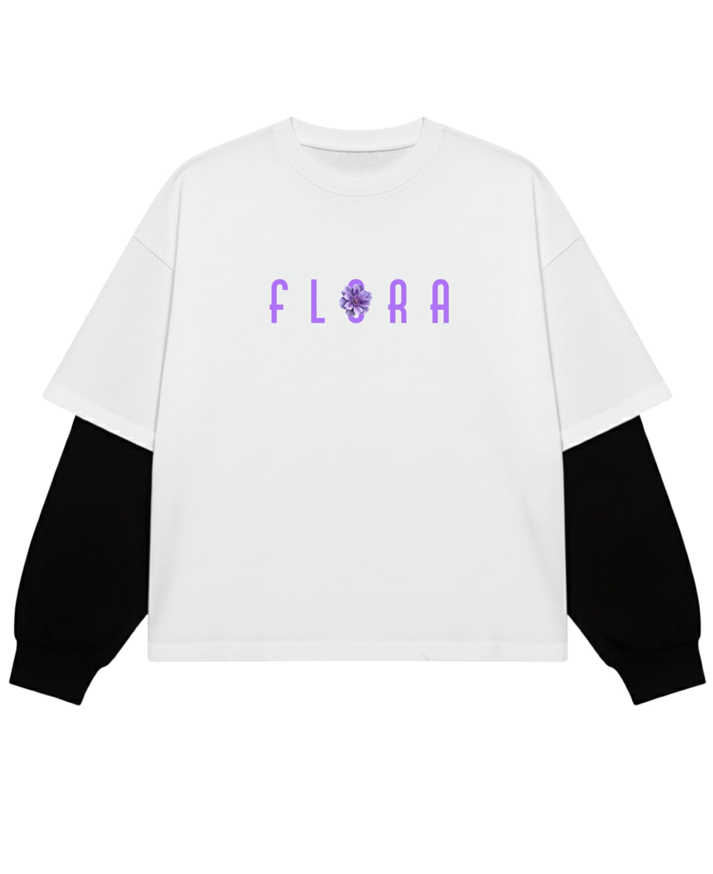 White With Black Sleeve Oversized Tee Front Design