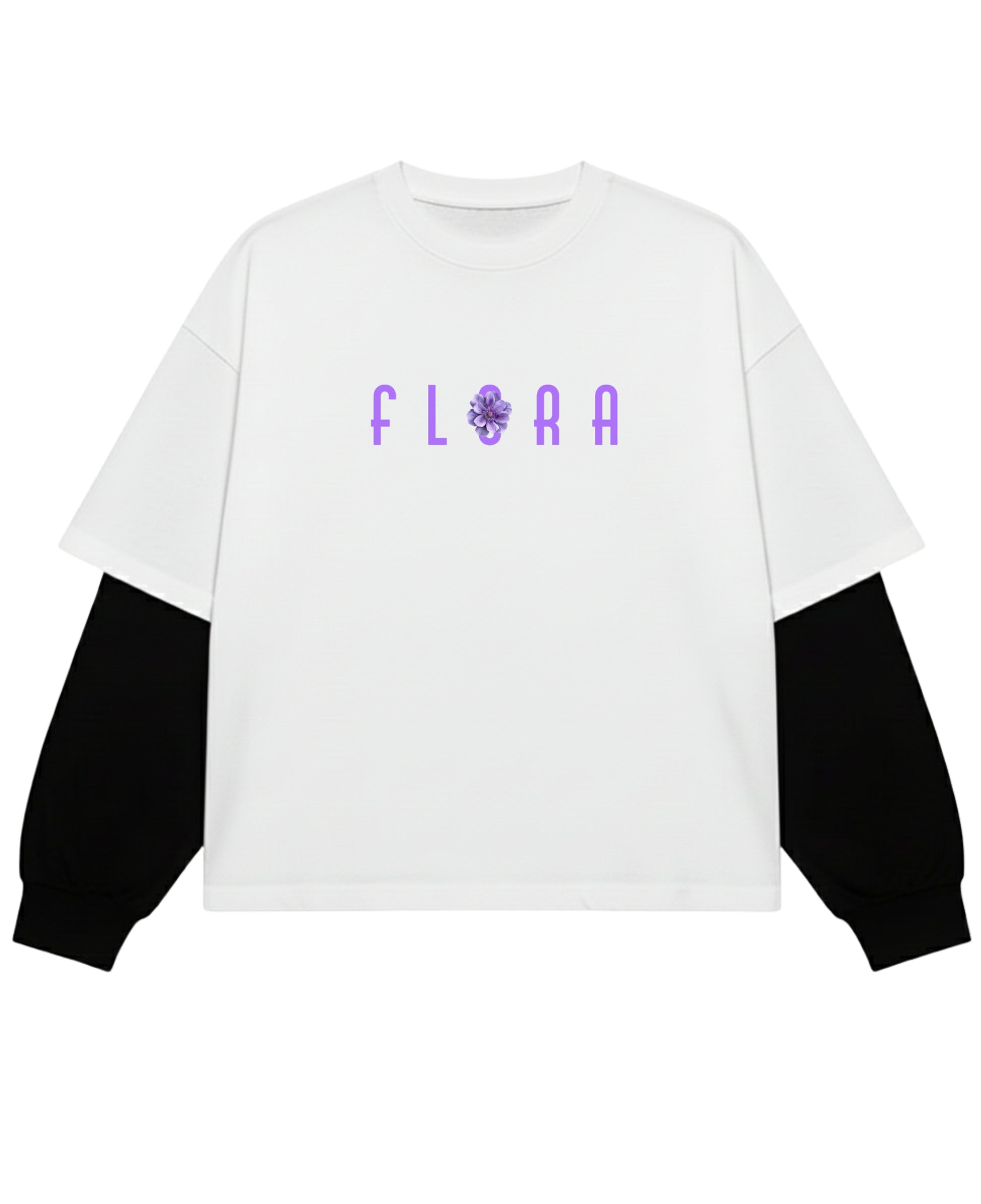 White With Black Sleeve Oversized Tee Front Design