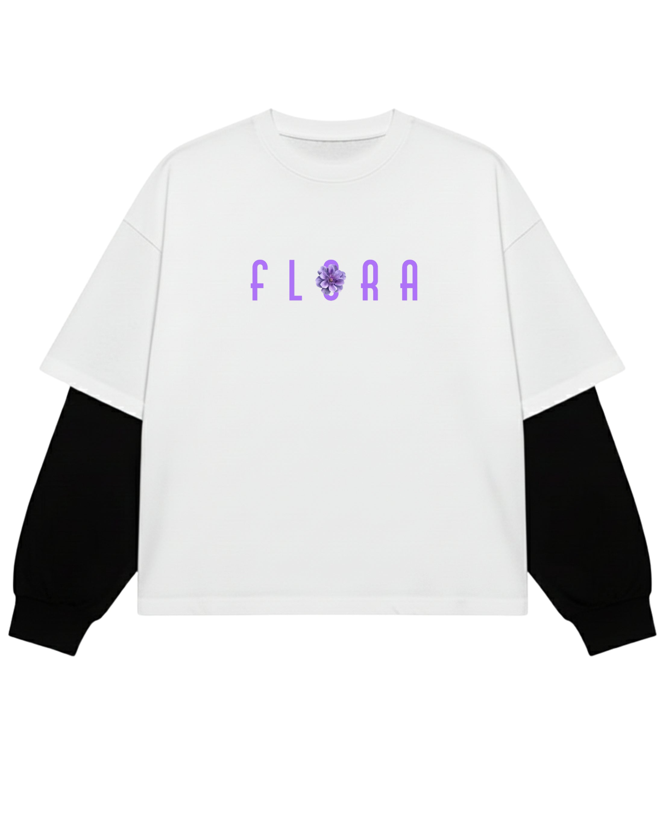 White With Black Sleeve Oversized Tee Front Design