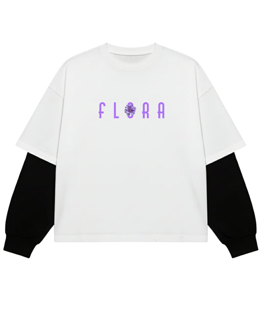 White With Black Sleeve Oversized Tee Front Design