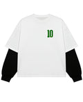 White With Black Sleeve Oversized Tee Front Design