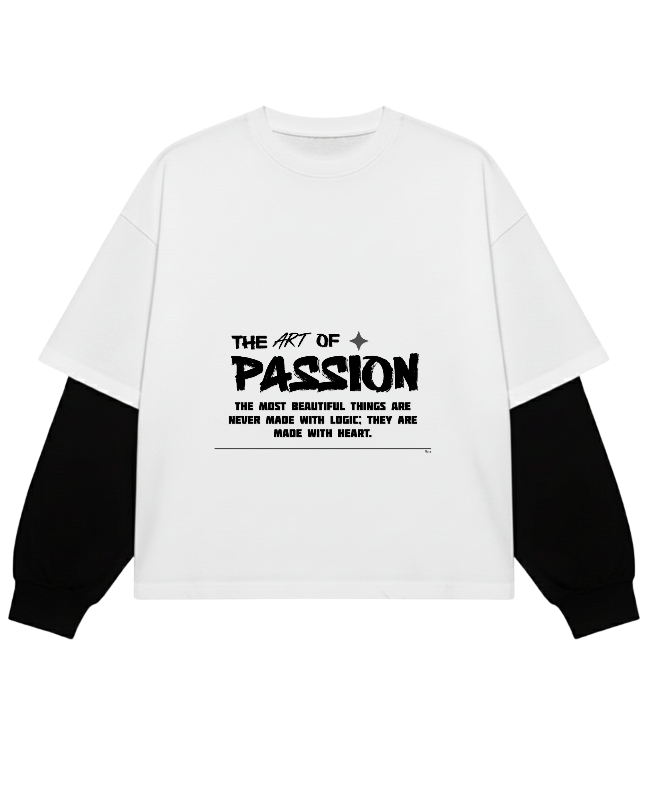 White With Black Sleeve Oversized Tee Front Design