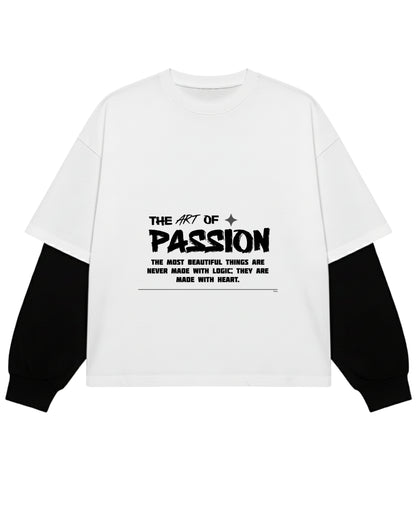 White With Black Sleeve Oversized Tee Front Design