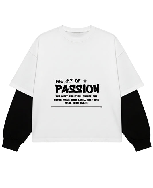 White With Black Sleeve Oversized Tee Front Design