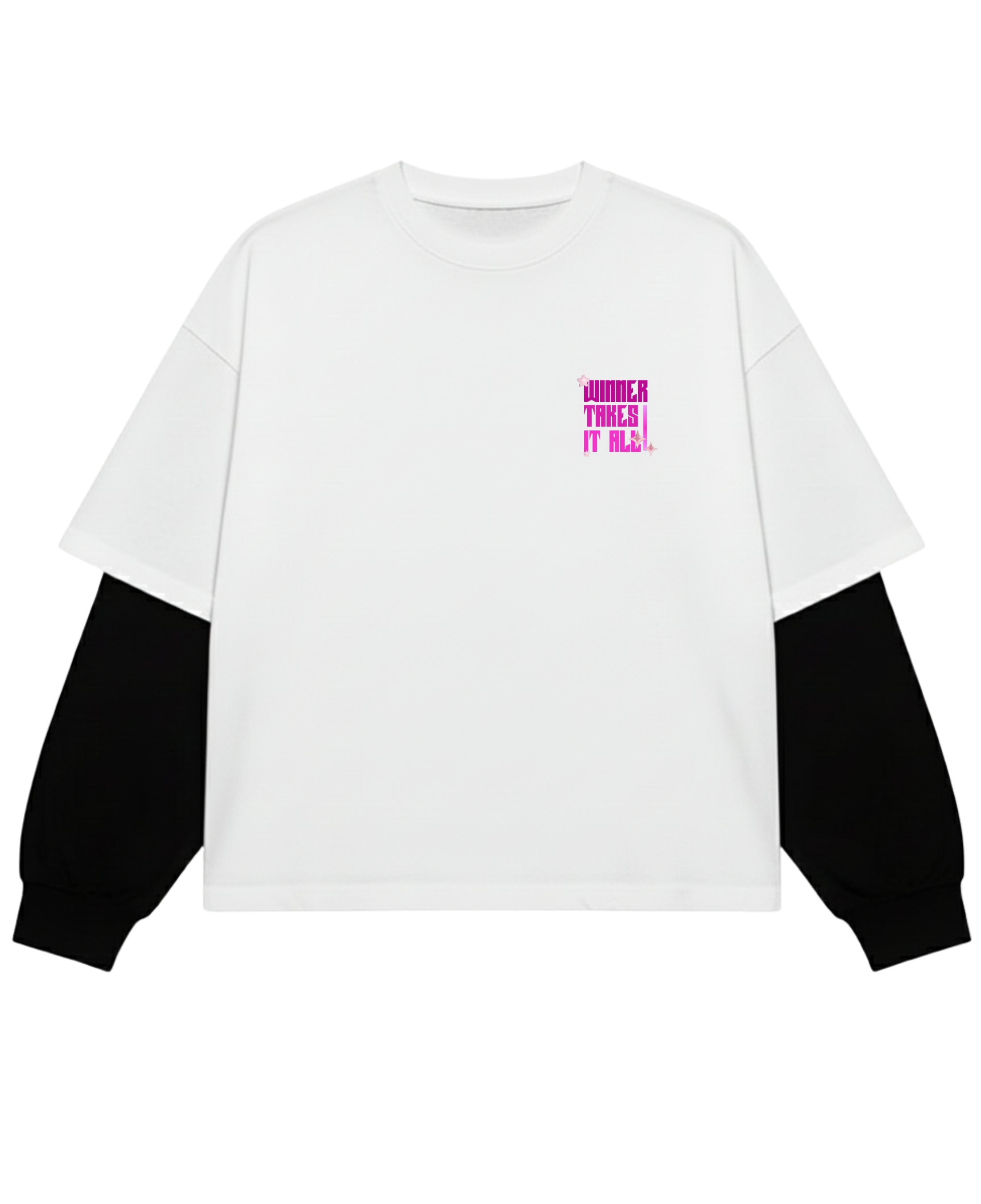 White With Black Sleeve Oversized Tee Front Design