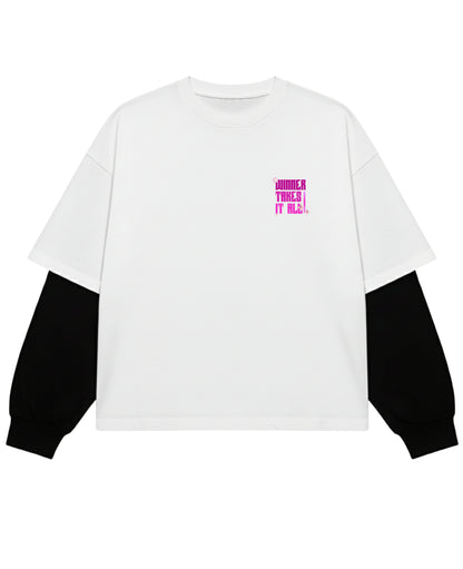 White With Black Sleeve Oversized Tee Front Design