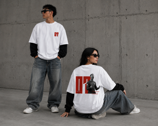 CR7 White With Black Sleeve Oversized Tee  240 GSM | S-XL | 100% French terry cotton