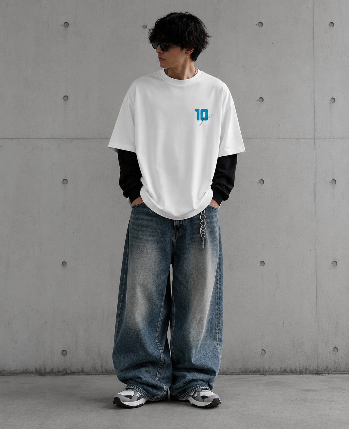 Messi White With Black Sleeve Oversized Tee  240 GSM | S-XL | 100% French terry cotton