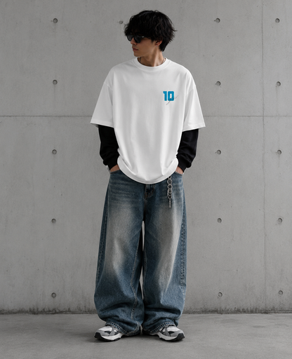 Messi White With Black Sleeve Oversized Tee  240 GSM | S-XL | 100% French terry cotton