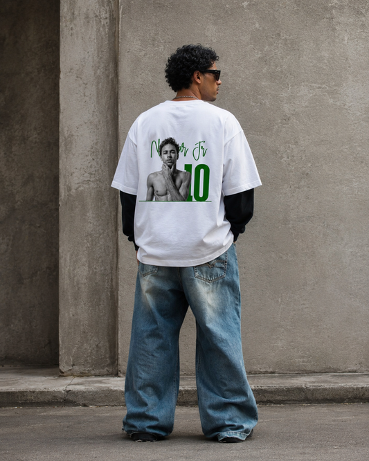 Neymar White With Black Sleeve Oversized Tee  240 GSM | S-XL | 100% French terry cotton