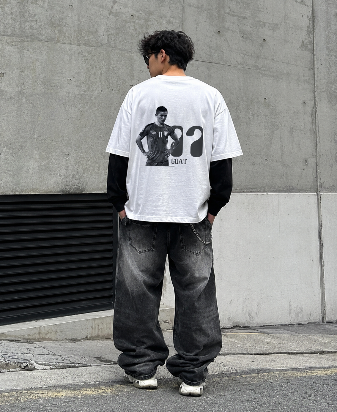 Chhetri White With Black Sleeve Oversized Tee  240 GSM | S-XL | 100% French terry cotton