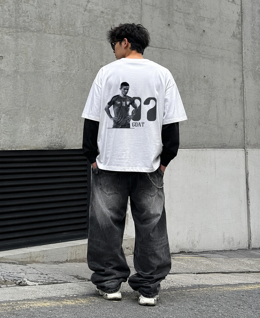 Chhetri White With Black Sleeve Oversized Tee  240 GSM | S-XL | 100% French terry cotton