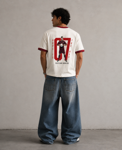CR7 Off White & Maroon Ringer tee  220 GSM | S-XL | 96% Cotton 4% Lycra