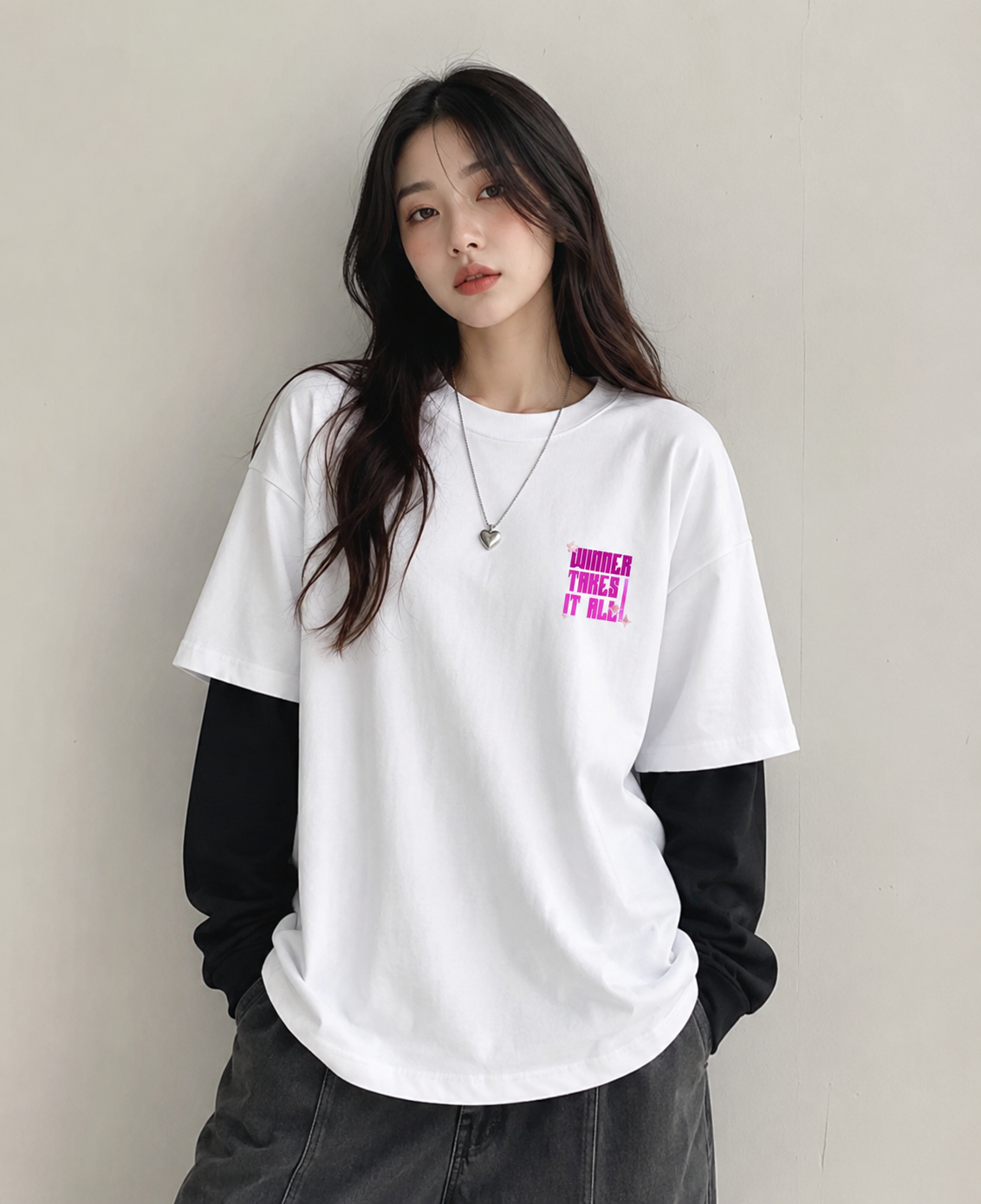 Winner takes White With Black Sleeve Oversized Tee  240 GSM | S-XL | 100% French terry cotton