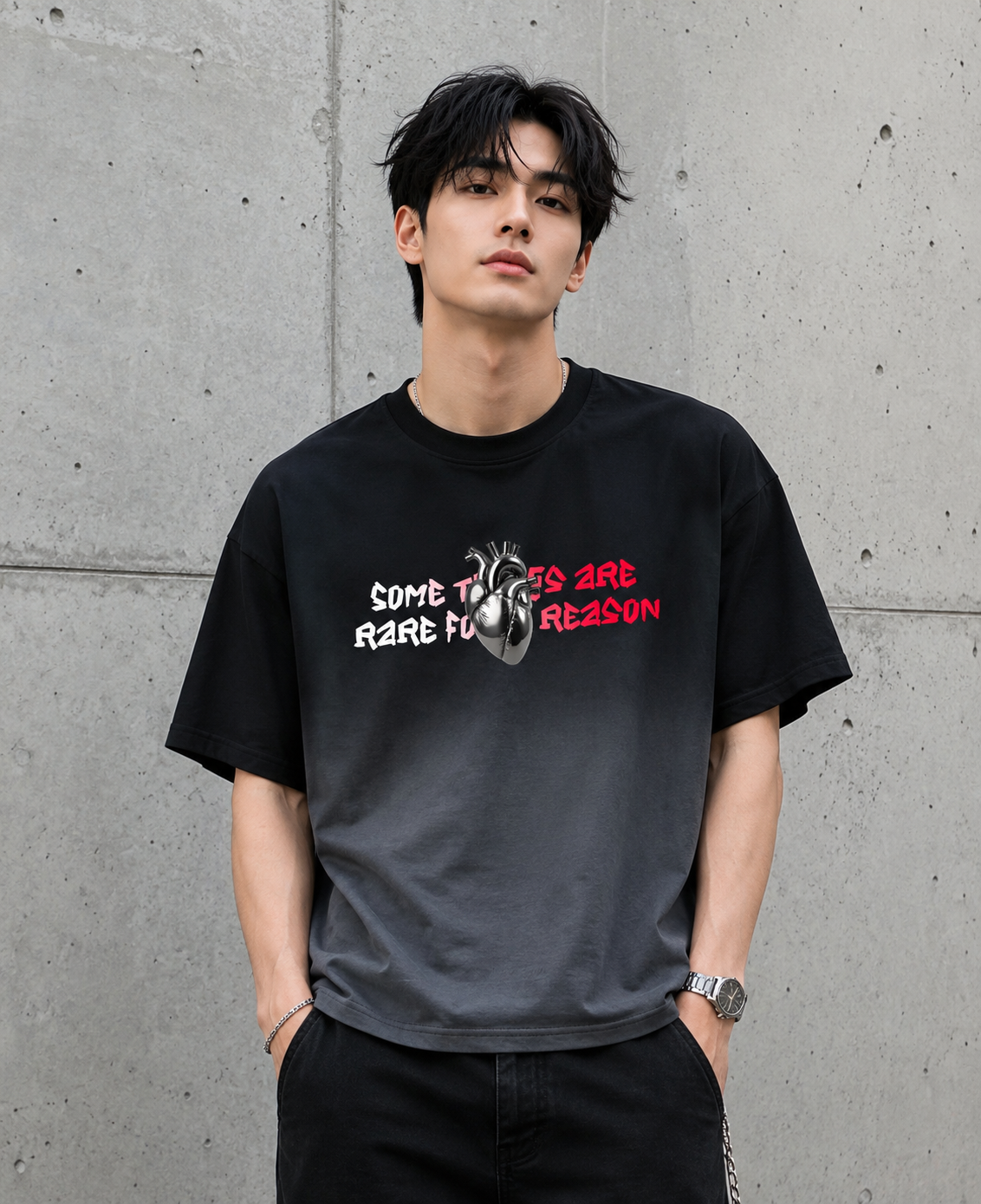 Reason Black Ombré Wash Boxy Fit T-shirt  240 GSM | S-XXL | 100% French terry cotton