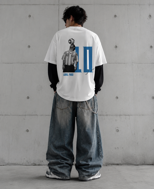 Messi White With Black Sleeve Oversized Tee  240 GSM | S-XL | 100% French terry cotton